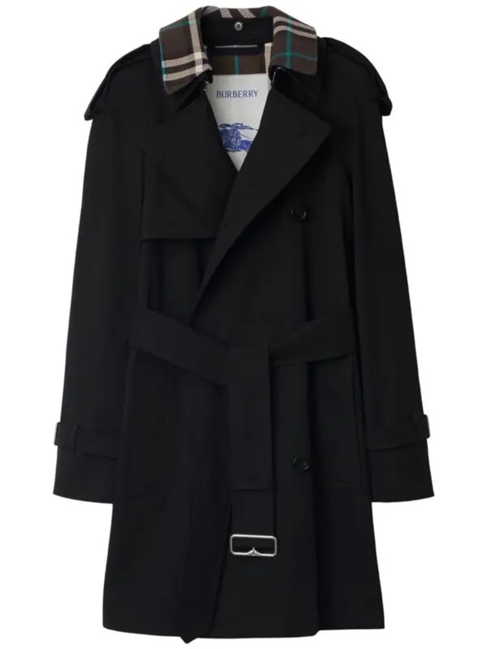 Burberry Black Trench Coat with Signature Check Collar Accent - Picture 4 of 14